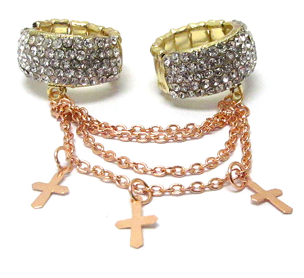 Cross dangle and chain link dual crystal stretch ring