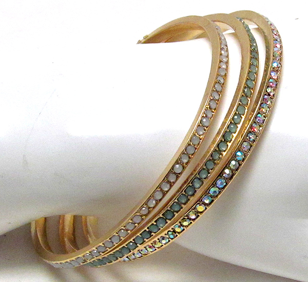 Multi color crystal stud stackable bangle bracelet set of 3