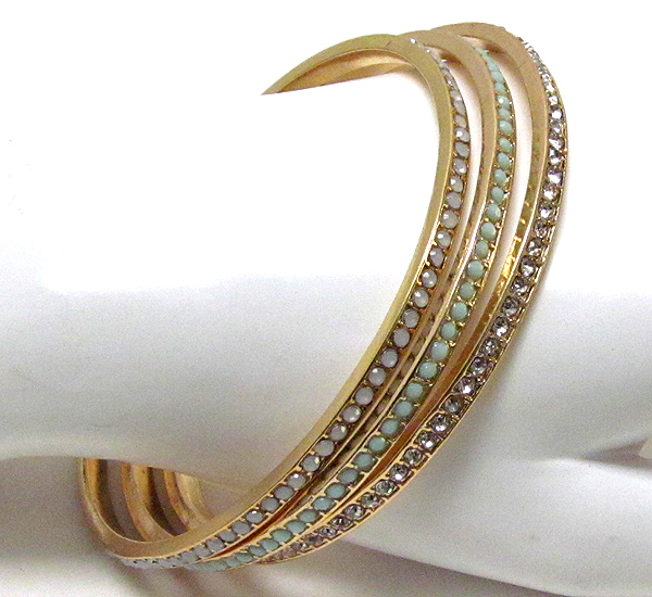 Multi color crystal stud stackable bangle bracelet set of 3