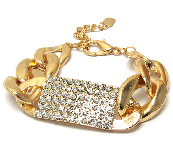 Crystal metal plate and thick metal chain bracelet