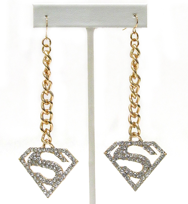 Crystal superman symbol chain drop earring