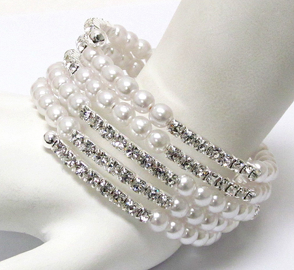 Rhinestone and pearl deco flexible coil bracelet