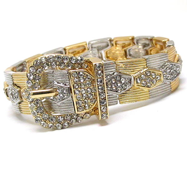 Crystal and two tone belt stretch bracelet