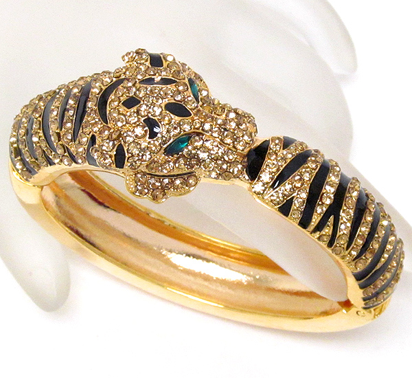 Crystal and epoxy deco tiger hinge bangle bracelet