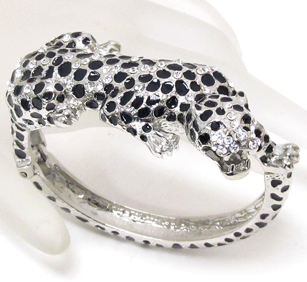 Crystal and epoxy deco jaguar hinge bangle bracelet