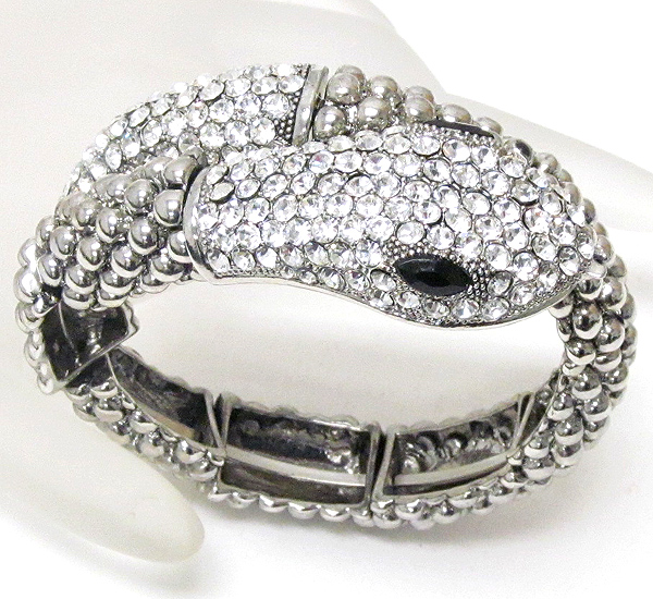 Crystal and textured metal snake bangle bracelet