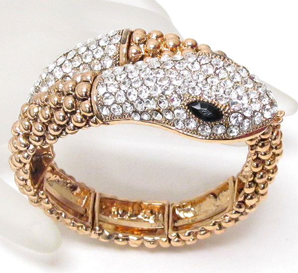 Crystal and textured metal snake bangle bracelet