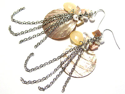 Natural shell and facet glass beads hanging chain drop earring