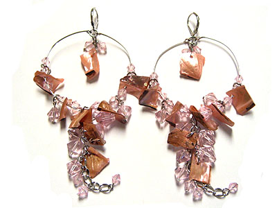 Natural shell and glass beads cluster drop earring