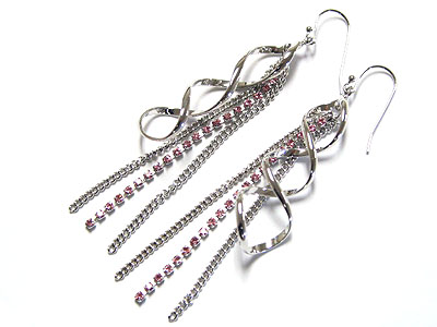 Twist metal and crystal line drop earring