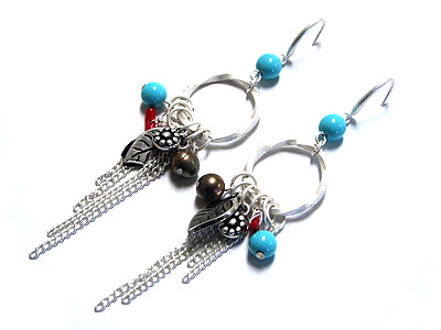 Metal and stone charm drop earring