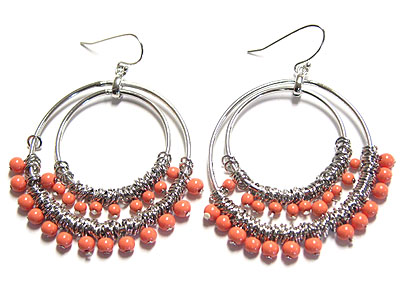 Double hoop and multi beads dangle earring - hoops