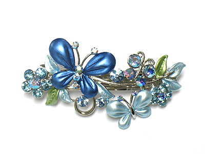 Crystal and enamel butterfly and flower hair pin