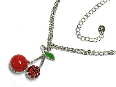 Crystal and enamel cherry necklace