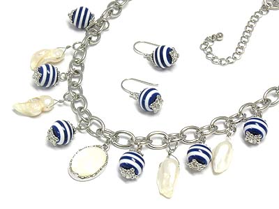 Nautical theme ball and mop partical dangle neckalce and earrign set