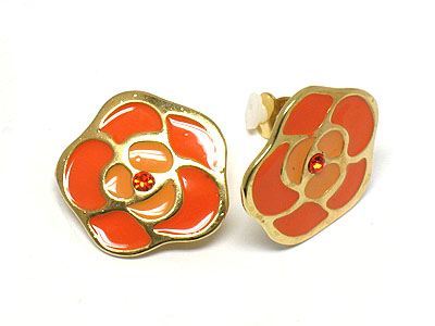 Painted enamel flower clip earring 