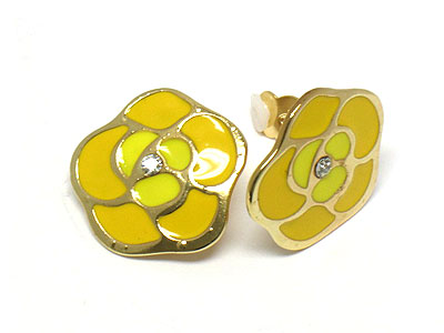 Painted enamel flower clip earring