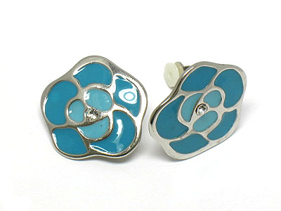 Painted enamel flower clip earring 