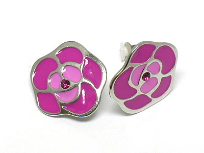 Painted enamel flower clip earring 