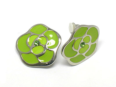 Painted enamel flower clip earring