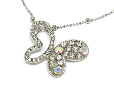 Crystal deco butter fly pendant necklace 