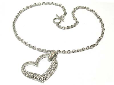 Boutique style crystal big heart pendant toggle necklace 