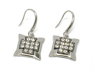 Crystal center paved square earring 