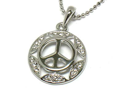 Crystal deco peace pattern pendant necklace