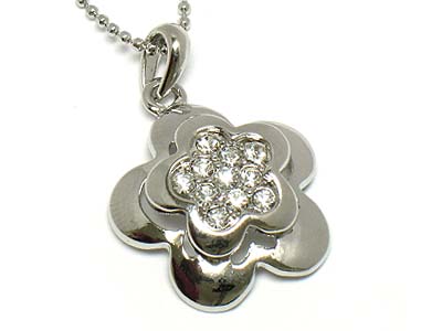 Crystal paved dual flower pendant necklace 