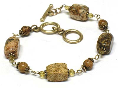 Semi precious stone link toggle bracelet - agate