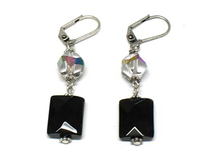 Semi precious stone and acryl bead dangle earring - onyx