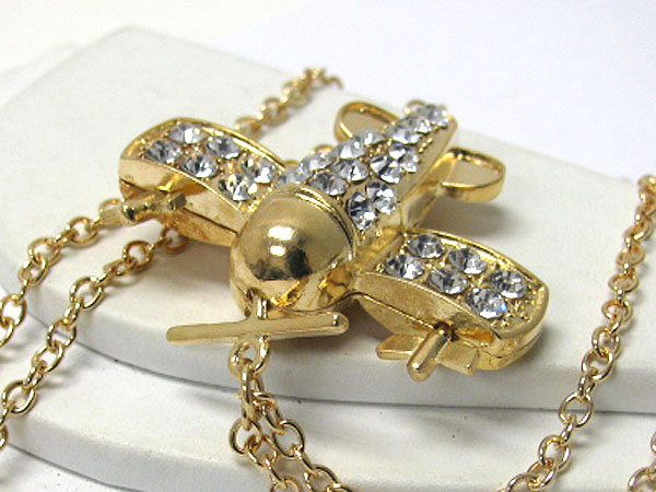 Crystal stud 3d light aircraft long necklace