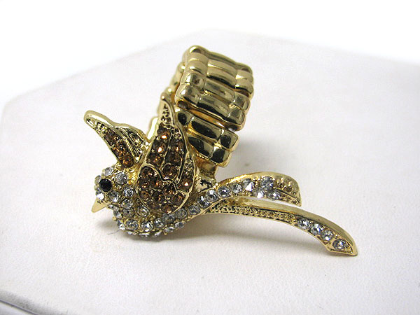 Crystal stud long tailed tropical bird stretch ring