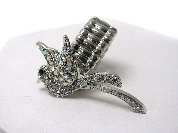 Crystal stud long tailed tropical bird stretch ring