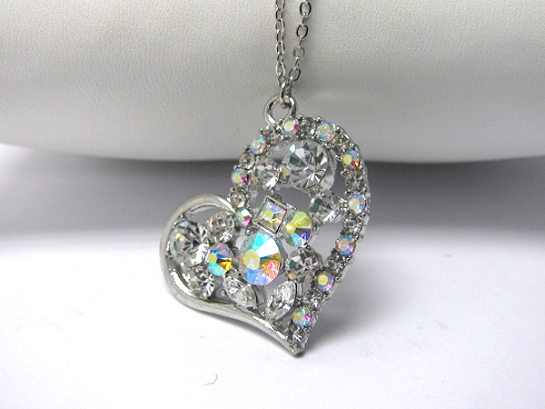 Multi crystal deco heart pendant necklace