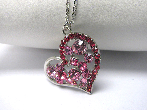 Multi crystal deco heart pendant necklace