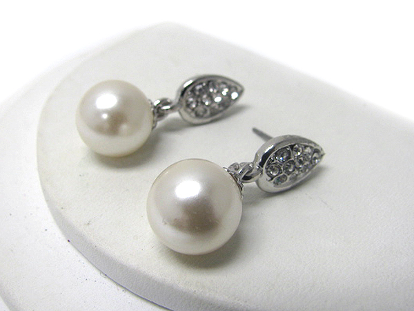 Crystal stud tear drop and pearl earring