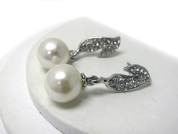 Crystal stud leaf and pearl drop earring