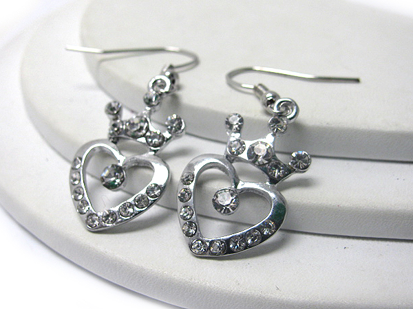 Crystal deco crown and heart earring