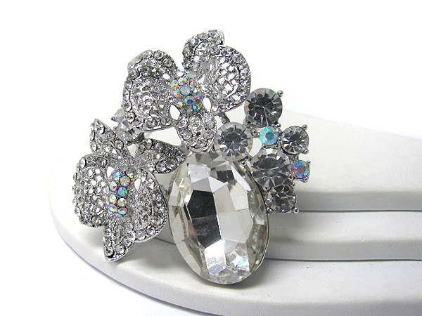 Crysatl and large glass stone deco brooch or pin