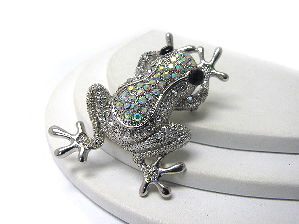 Crystal stud frog brooch or pin