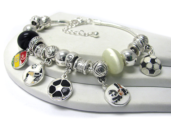 Designer style multi charm link bracelet - soccer