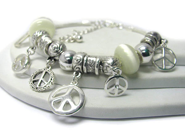 Designer style multi charm link bracelet - peace