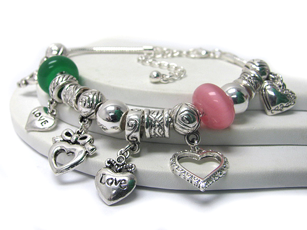 Designer style multi charm link bracelet - love