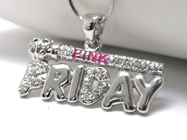 Made in korea whitegold plating crystal stud pink friday pendant necklace