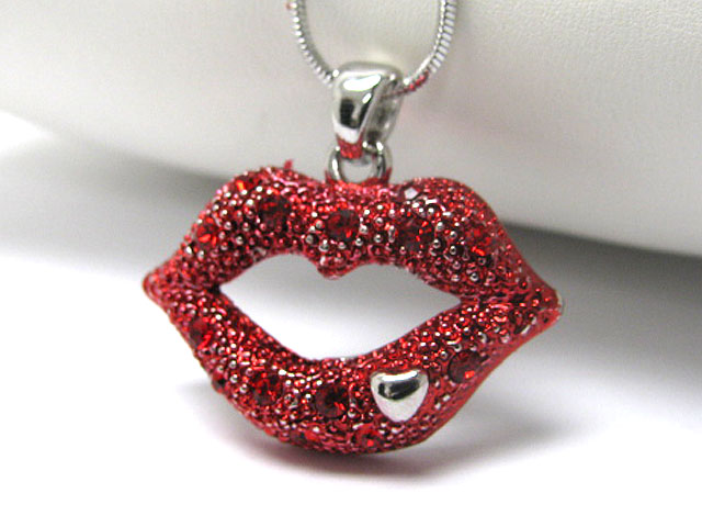 Made in korea whitegold plating crystal stud lips pendant necklace -valentine