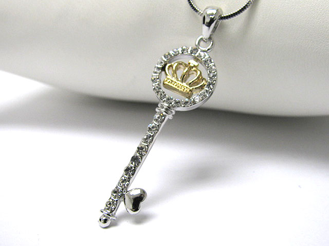 Made in korea whitegold plating crystal stud key pendant necklace