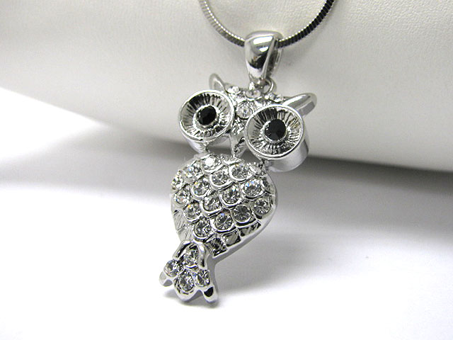 Made in korea whitegold plating crystal stud owl pendant necklace