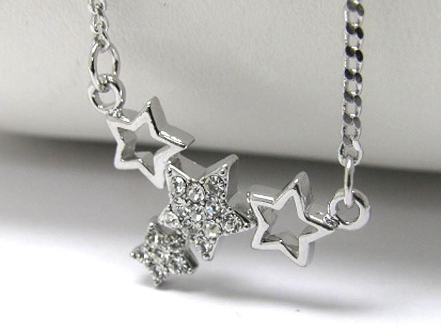 Made in korea whitegold plating crystal stud multi star link chain tied necklace