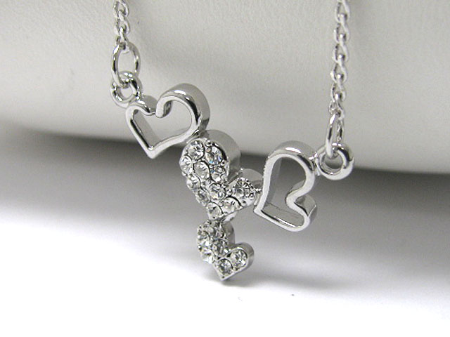 Made in korea whitegold plating crystal stud multi heart link chain tied necklace